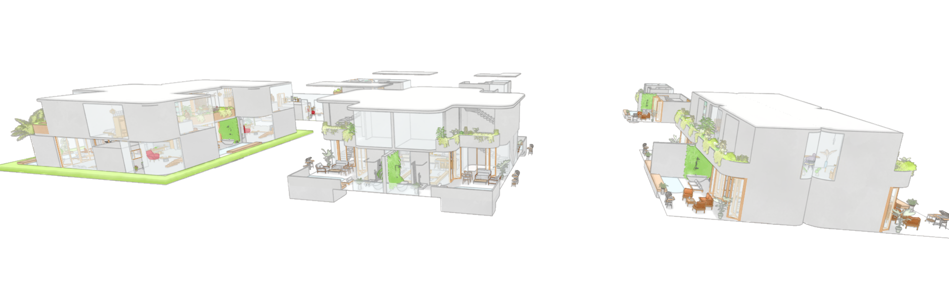Types A, B and C — front view cutaways side by side